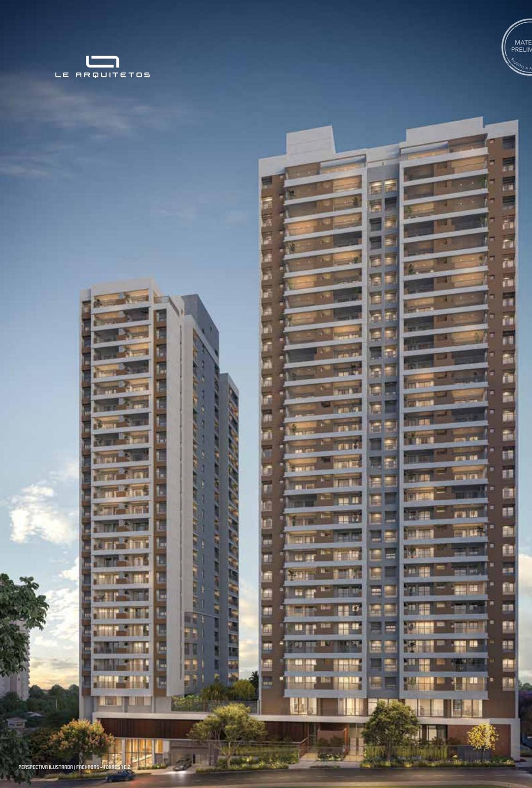 Perspectiva ilustrada das fachadas das Torres 1 e 2 do Oásis Santa Cruz by Diálogo, no Alto do Ipiranga, São Paulo
