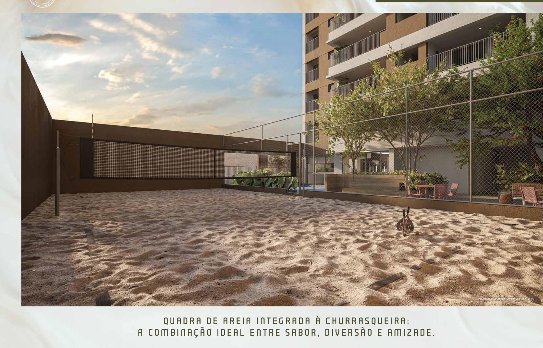 Perspectiva ilustrada da quadra de beach tennis