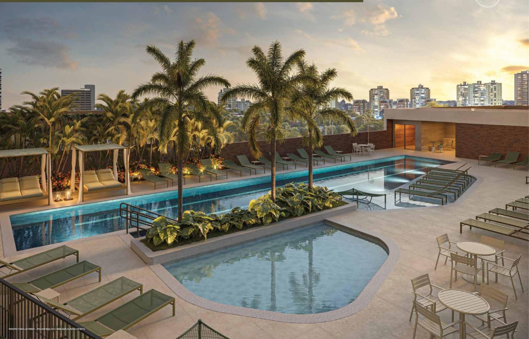 Perspectiva ilustrada da piscina adulto com raia dupla de 25 m